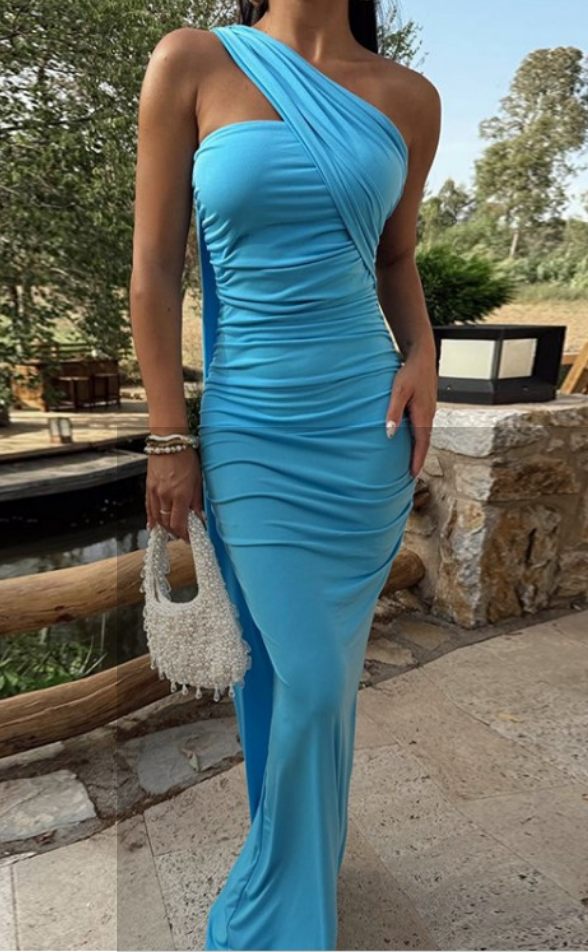 Blue One-Shoulder Maxi