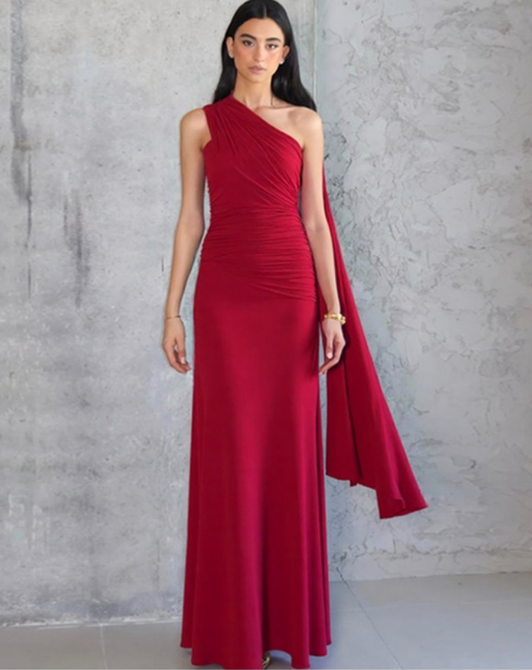 Robin Ruched One Shoulder Maxi Dress