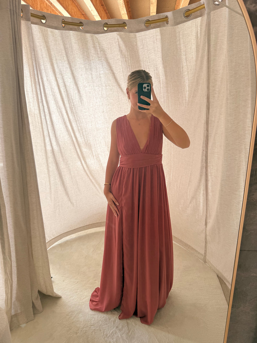 Desert Rose Plunge Chiffon Dress