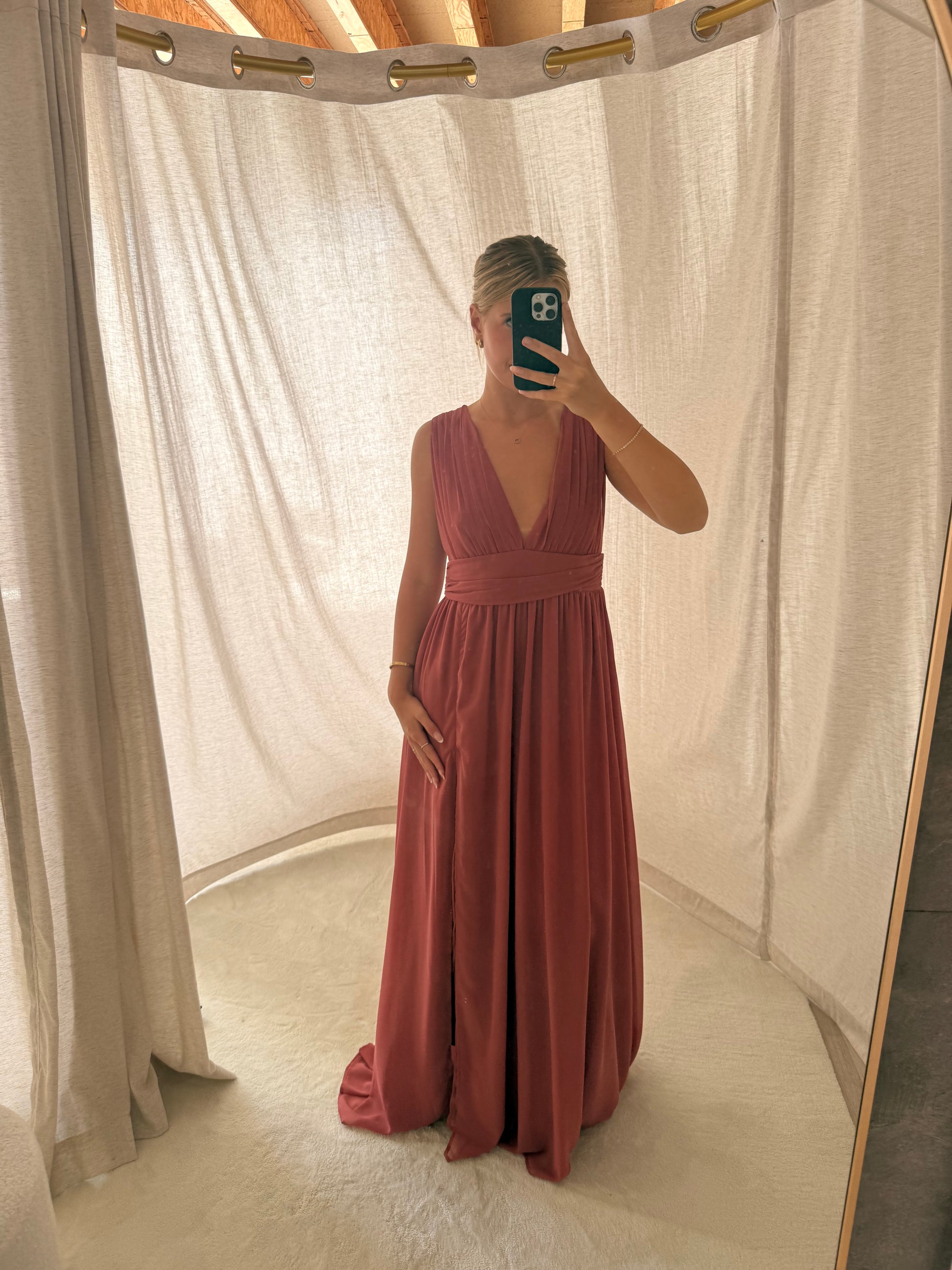 Desert Rose Plunge Chiffon Dress