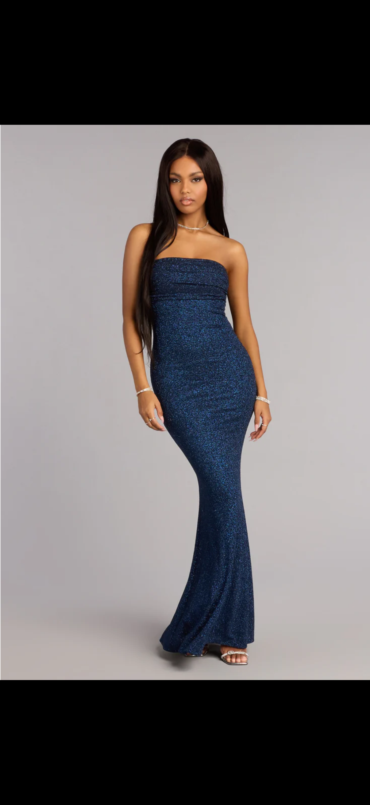 Audrina Glitter Knit Strapless Mermaid Gown