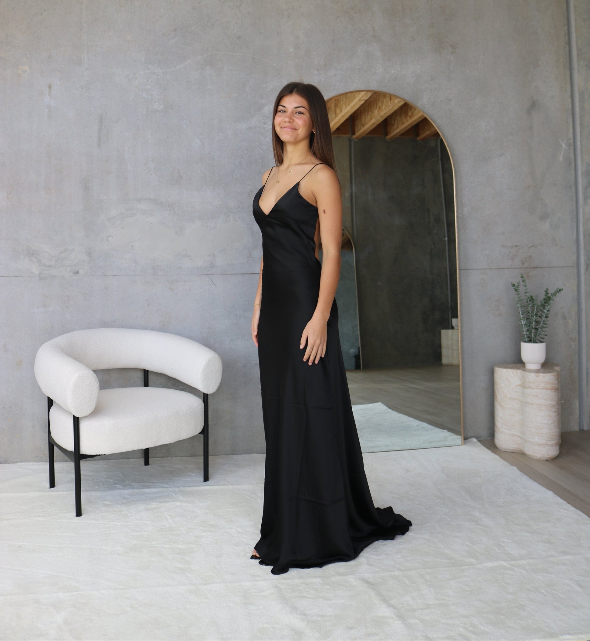 V-Neck Backless Satin Long Dress