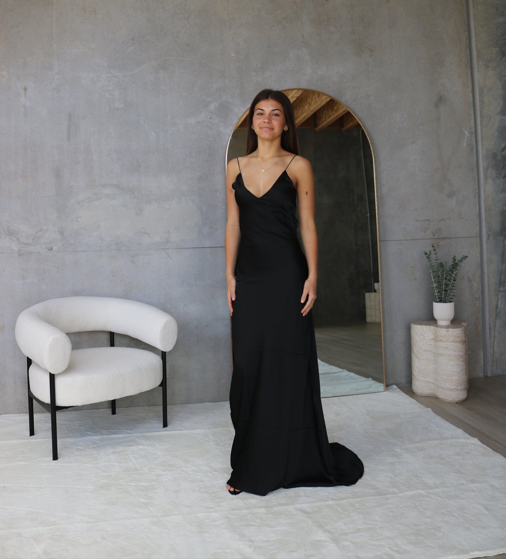 V-Neck Backless Satin Long Dress