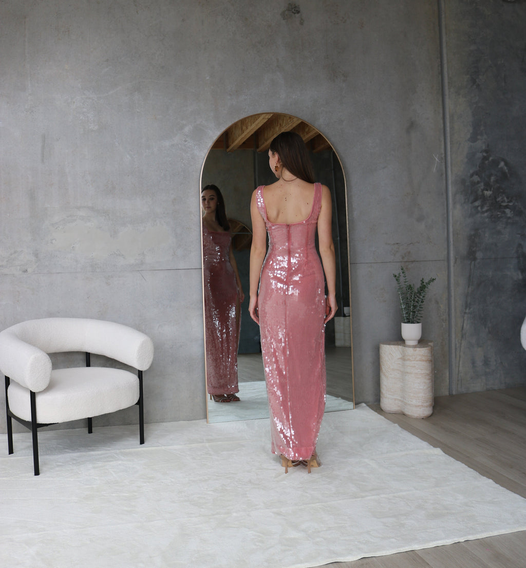 Le Sable Pink Sequin Maxi Dress