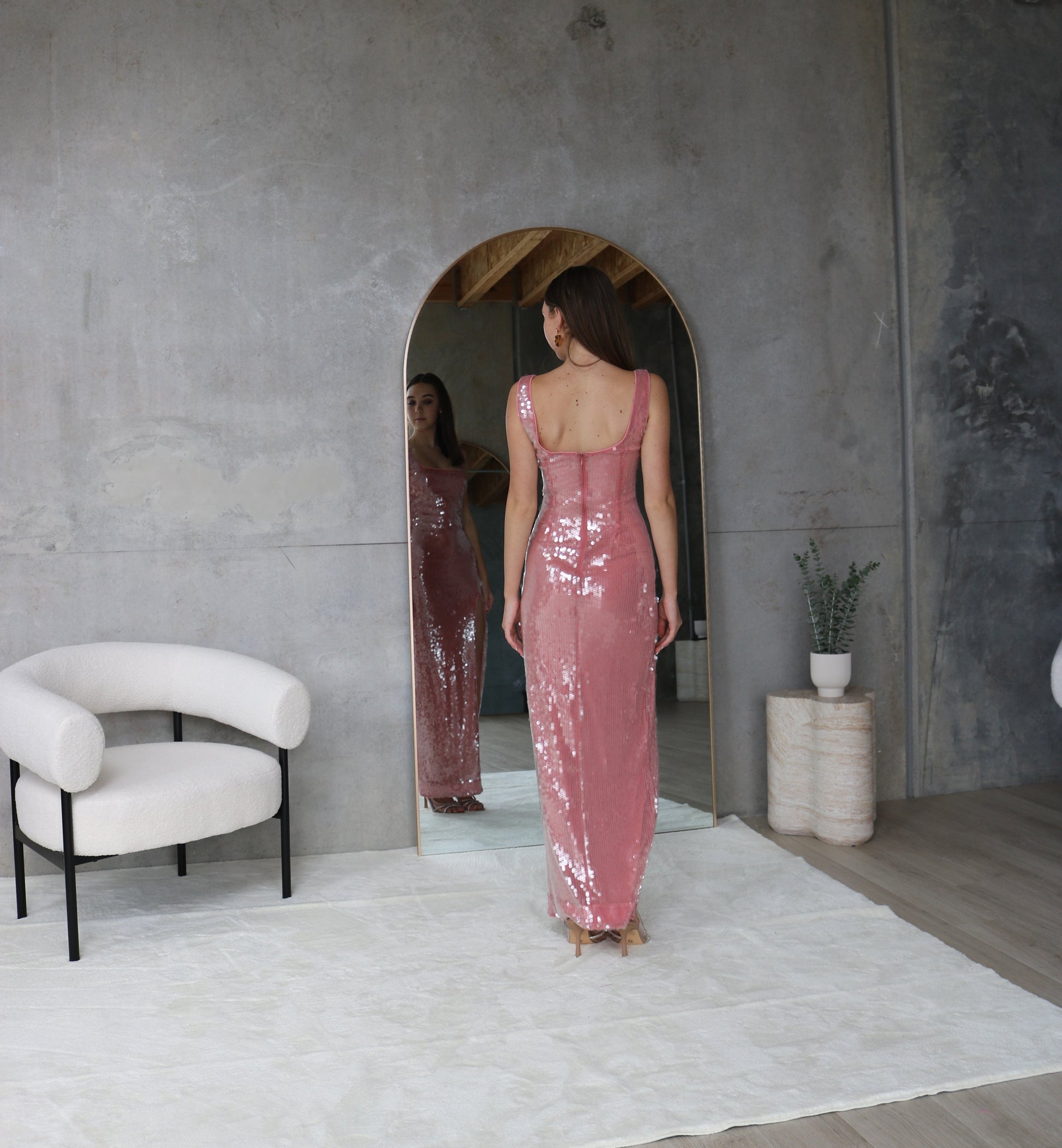 Le Sable Pink Sequin Maxi Dress