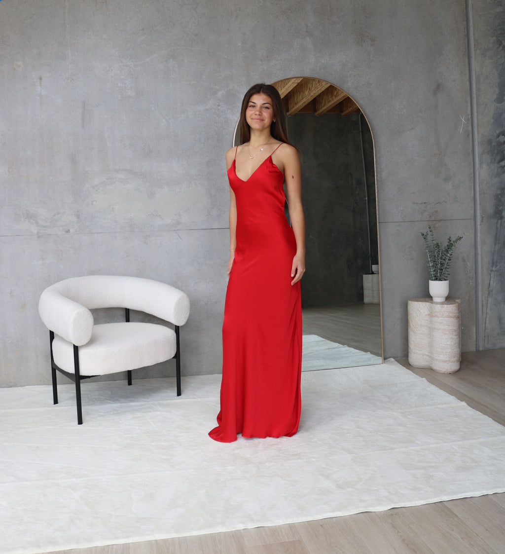V-Neck Backless Satin Long Dress