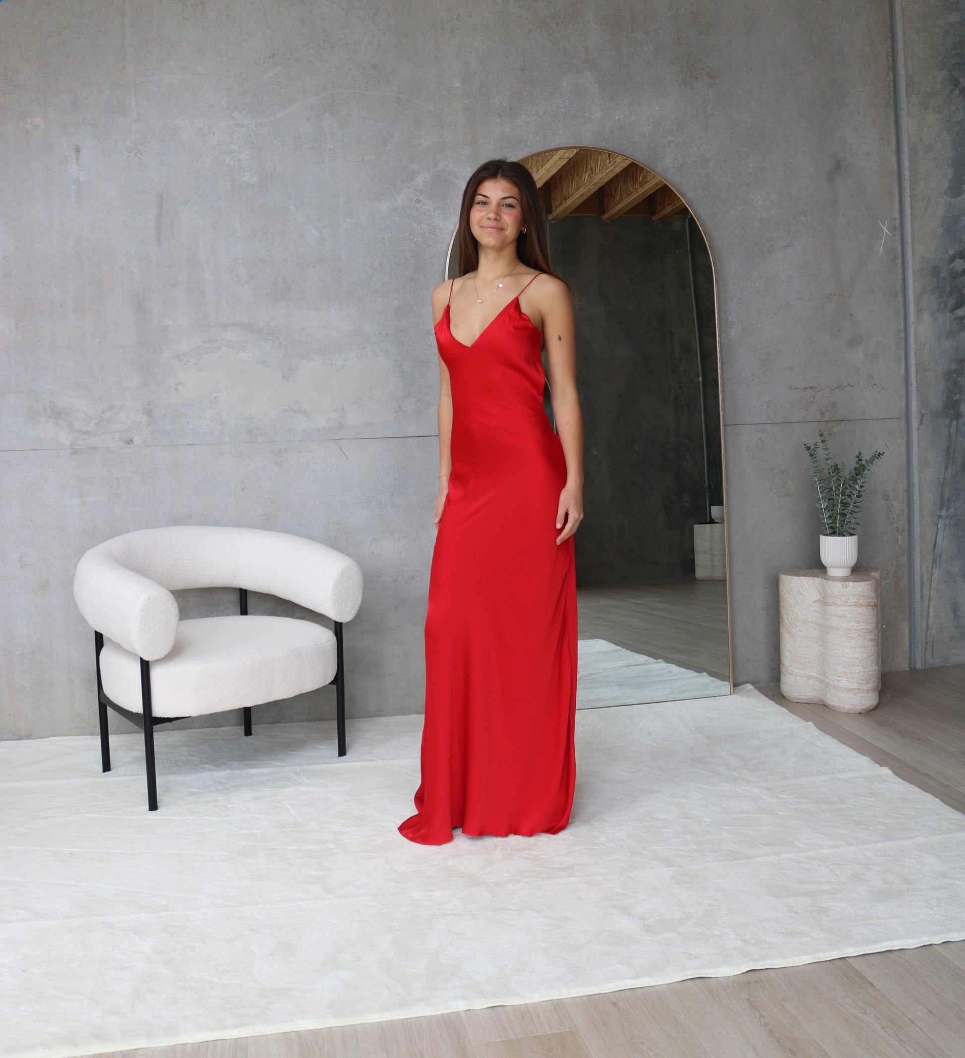 V-Neck Backless Satin Long Dress