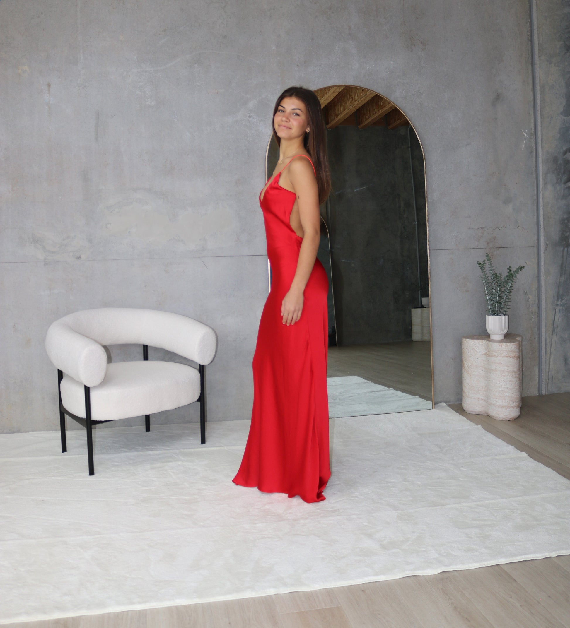 V-Neck Backless Satin Long Dress