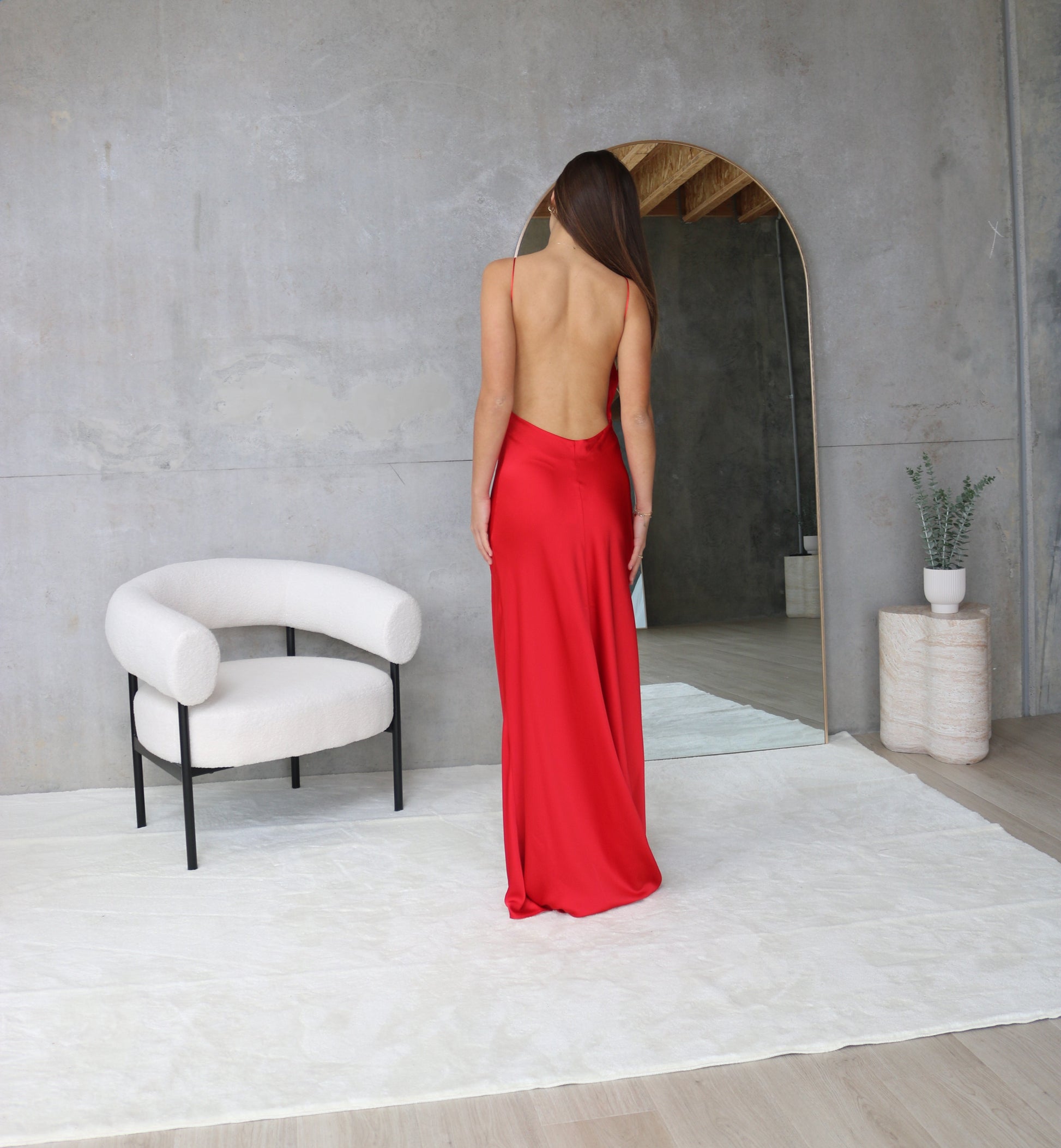V-Neck Backless Satin Long Dress
