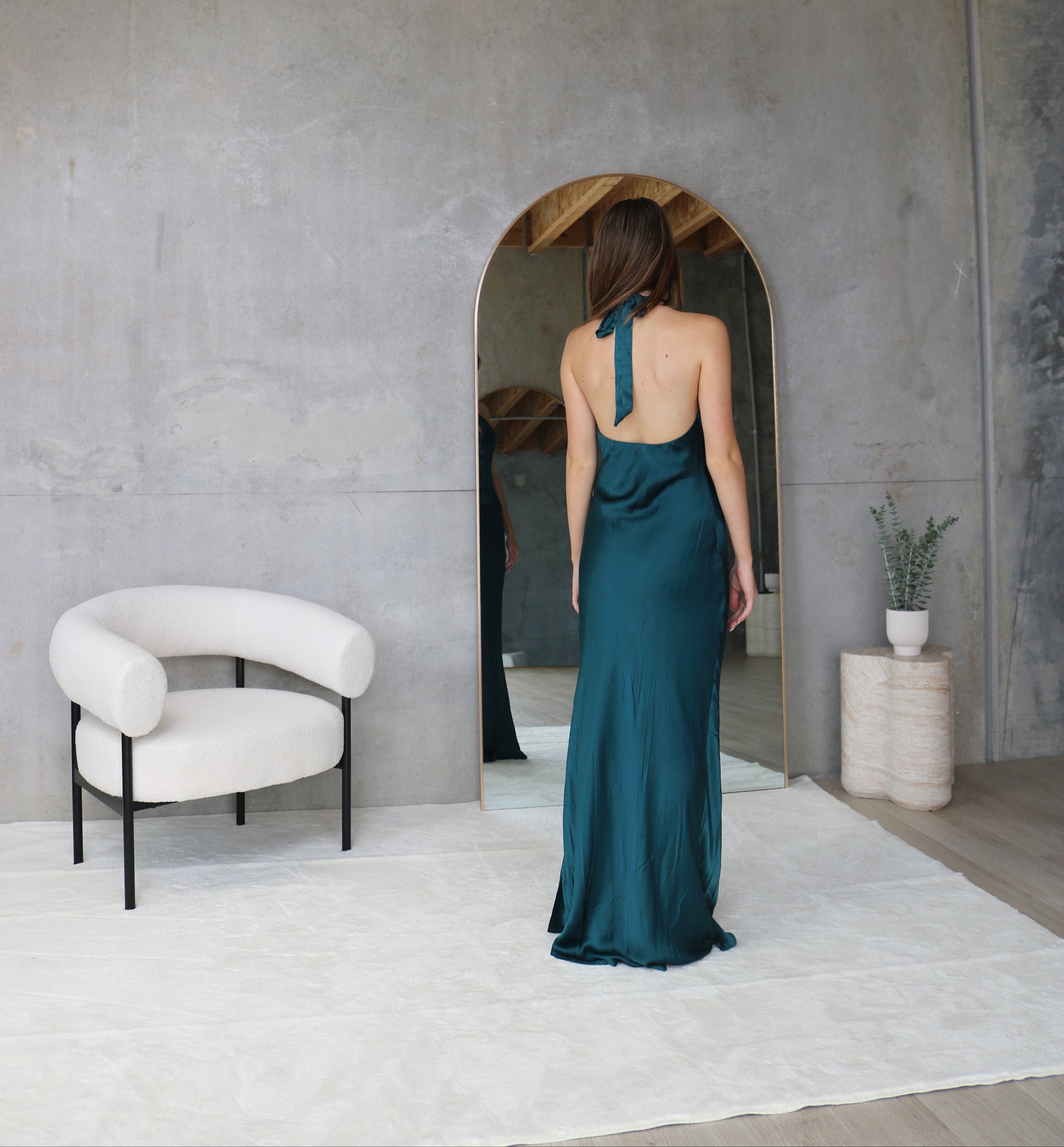 Delilah Satin Halter Maxi Dress Green