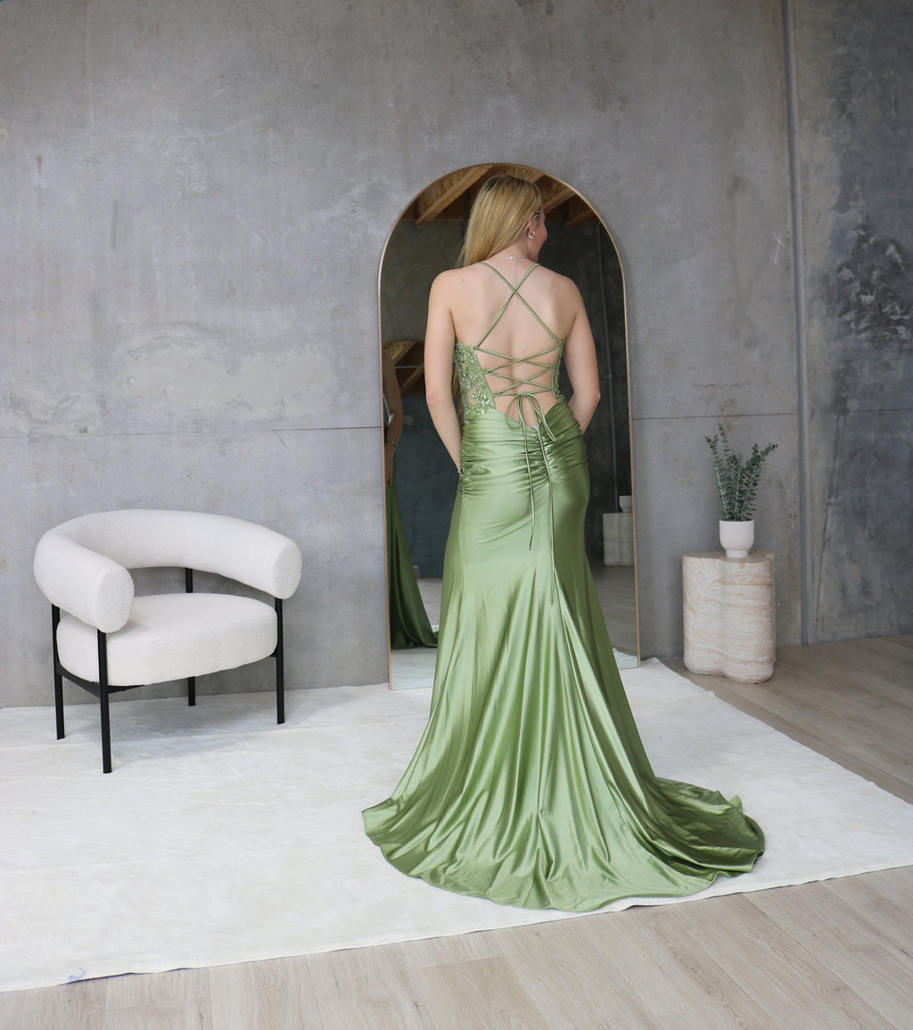 Satin Corset Sage Gown