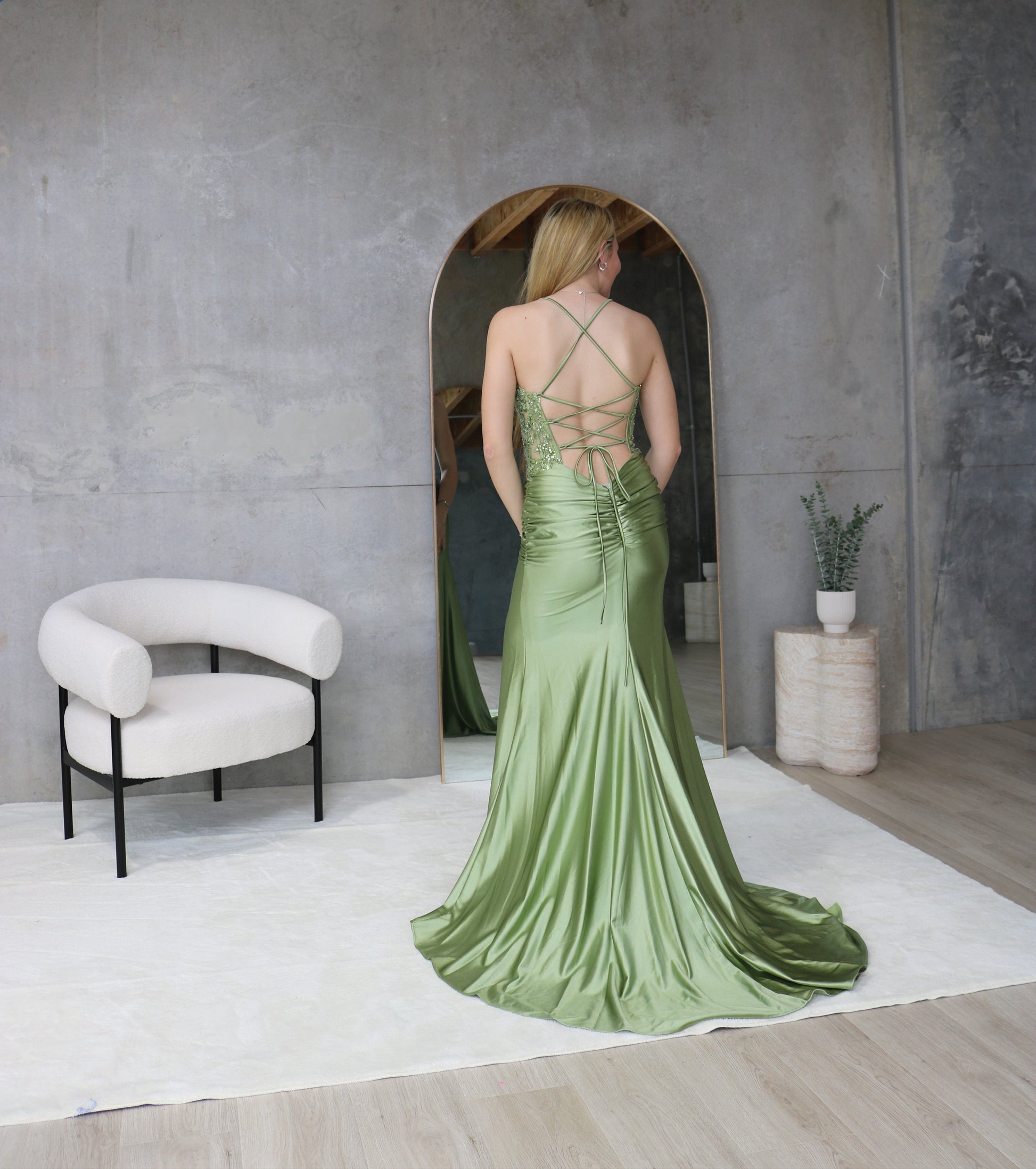 Satin Corset Sage Gown