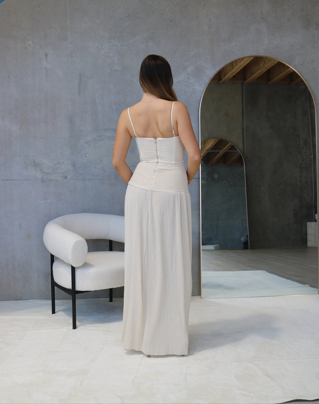 Double Time Pleat Dress Beige