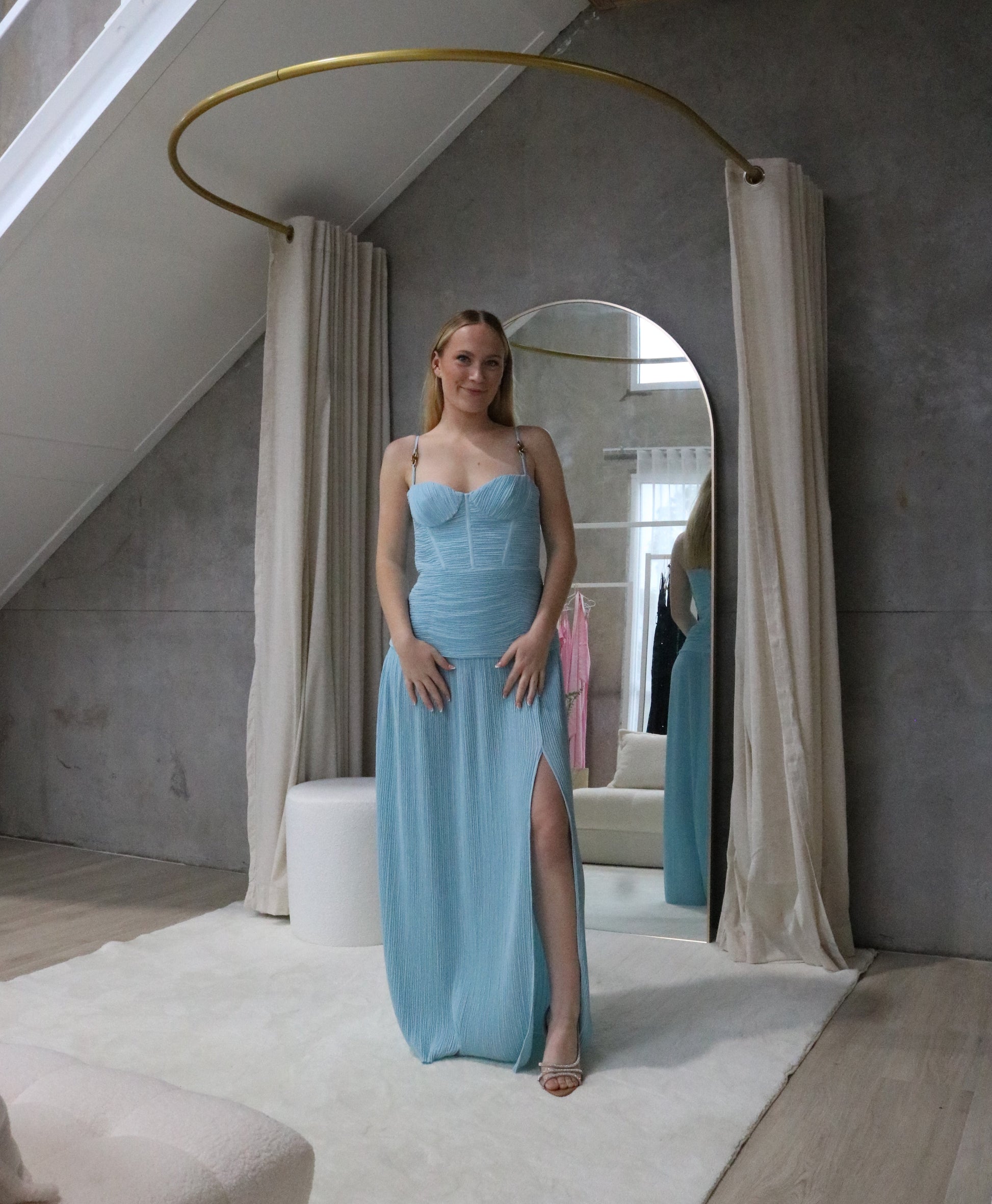 Double Time Pleat Dress Blue