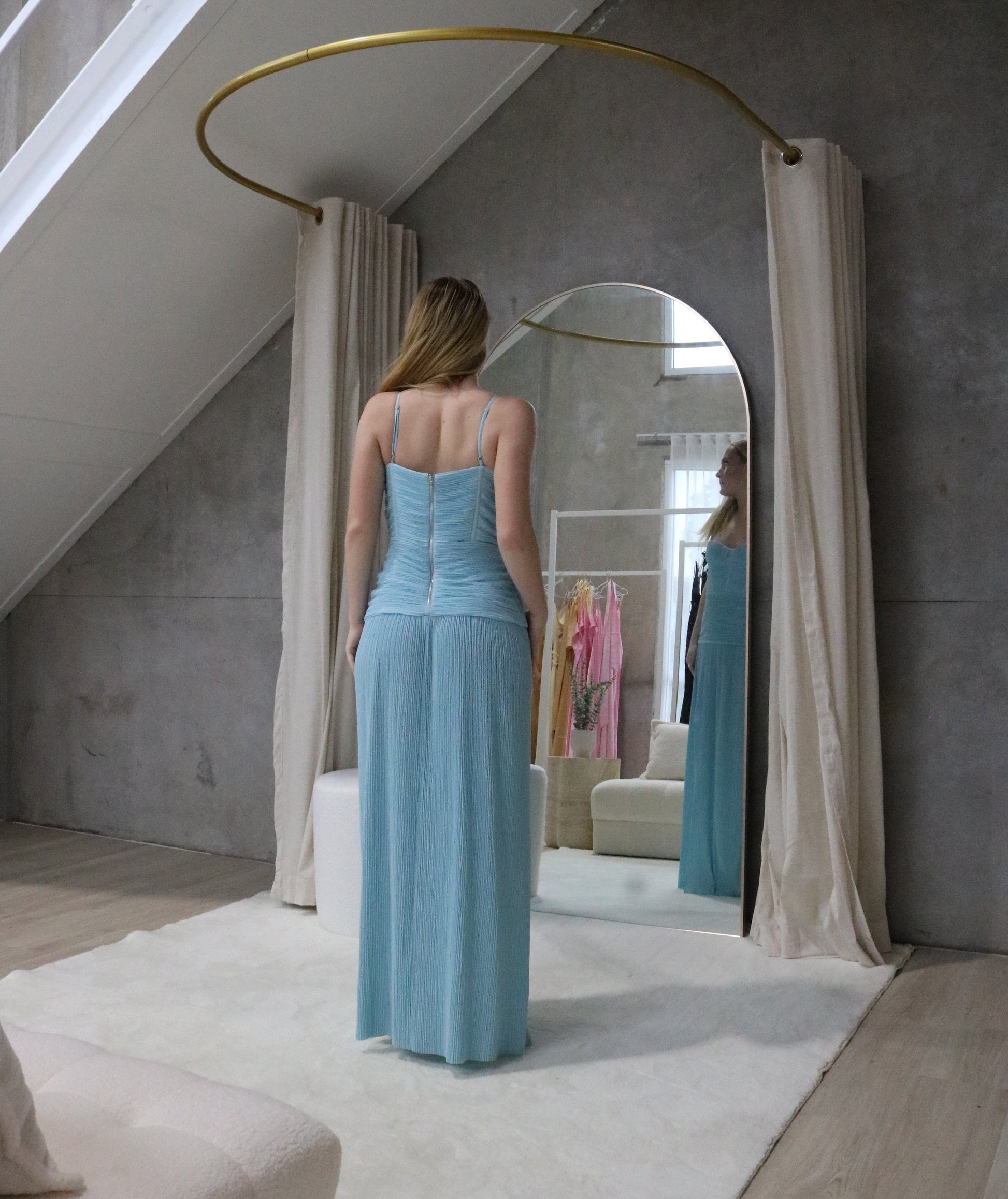 Double Time Pleat Dress Blue