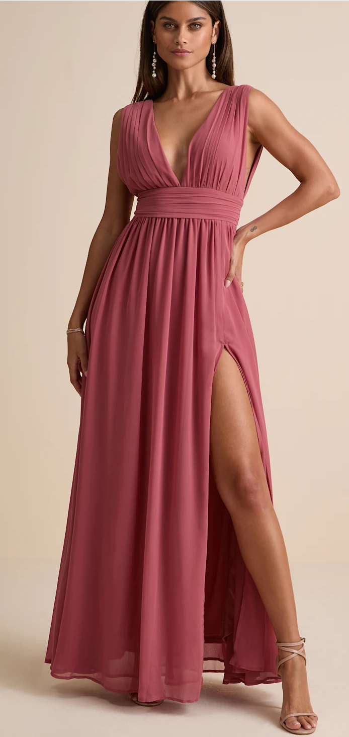 Desert Rose Plunge Chiffon Dress